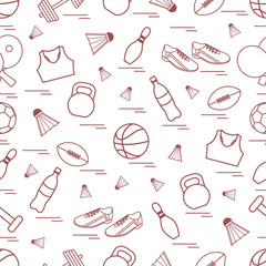 Seamless pattern on the sports theme. Vector illustration sports and fitness equipment.
