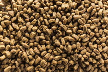 Dry pet nutrition close up background
