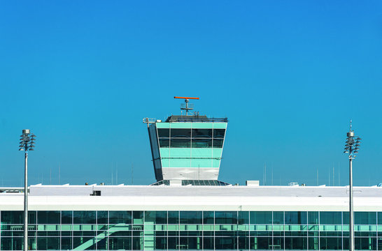 Air traffic control tower in the airport.