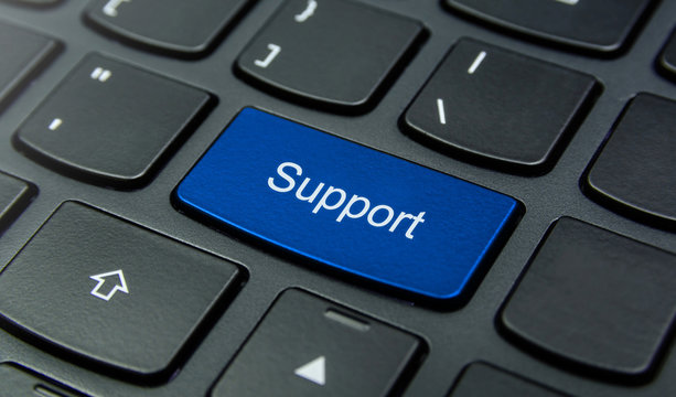 Close-up the Support button on the keyboard and have Blue color button isolate black keyboard