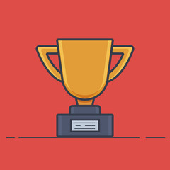 Gold Trophy in Flat Line Design - Vector Illustration