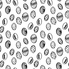 Easter eggs seamless pattern in doodle style. Hand drawn vector illustration.