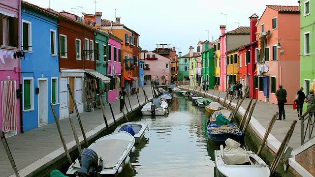 The street with colorful houses in Burano (Italy)