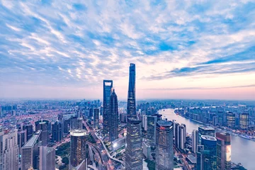 Lichtdoorlatende gordijnen Shanghai Luchtmening van de stad van Shanghai.