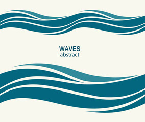 Marine seamless pattern with stylized blue waves on a light back