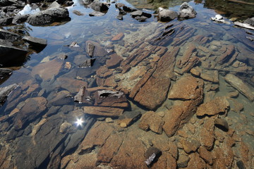 Fond rocheux sous l'eau dans les Pyrénées ariégeoises, Occitanie dans le sud de la France