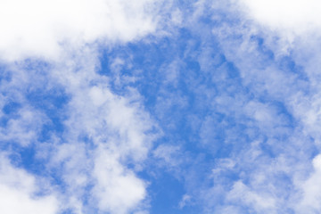 white fluffy clouds in the blue sky with sunset.