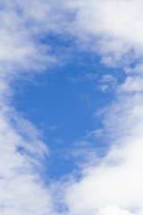 white fluffy clouds in the blue sky with sunset.