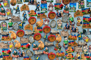  Souvenir magnets for sale on a souvenir and arts market.