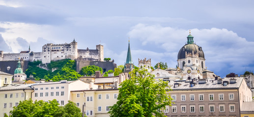 Obraz premium Beautiful view of Fortress Hohensalzburg in summer, Salzburg, Salzburger Land, Austria