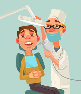 Dentist And Patient Characters. Vector Flat Cartoon Illustration