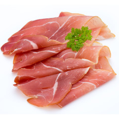 Pork ham slices isolated on white background.