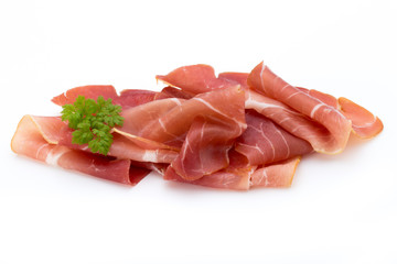 Pork ham slices isolated on white background.