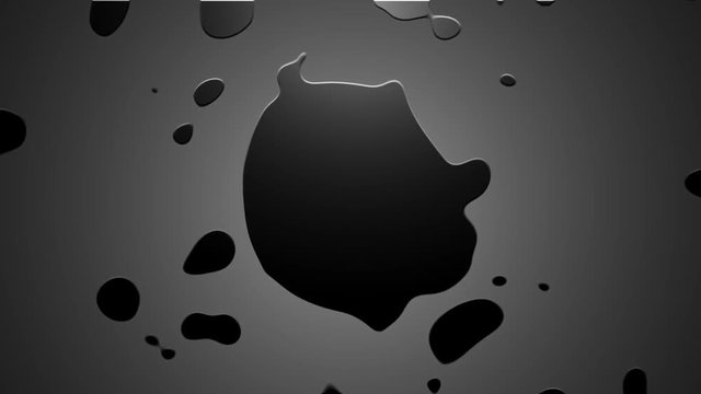 Ink is black, the droplets separate from the puddle background copy space