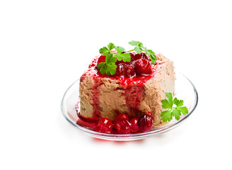 poultry  liver pate with cranberry sauce on a plate