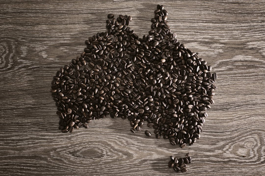Australia map with coffee beans
