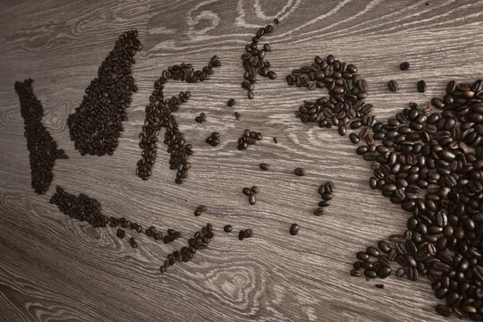 Indonesia map with coffee beans
