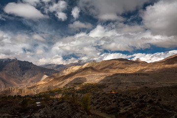 View to Lower Mustang area on Annapurna circuit trek in Nepal