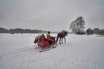 Moscow - 10 January 2017: Horse carriage at Moscow, Russia