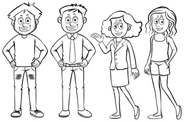 Men and women characters on white background