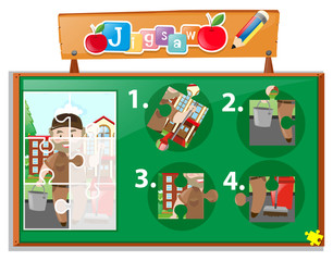 Jigsaw puzzle game template with janitor