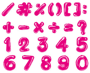 Pink font design for numbers and signs