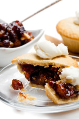 Mince  pie group on cutting board isolated on white