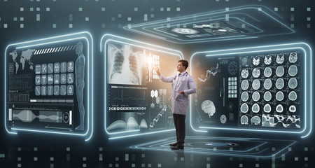 Man doctor in futuristic medicine medical concept