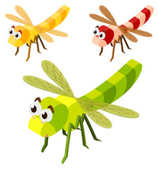Three dragonflies in 3D design