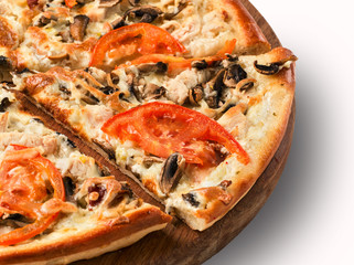 piece of pizza with mushrooms isolated