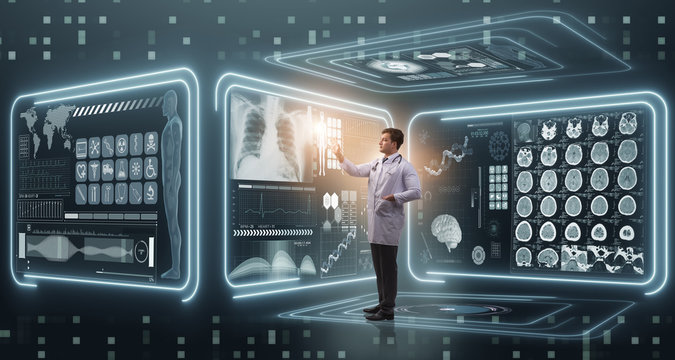 Man doctor in futuristic medicine medical concept