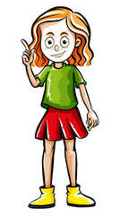 Happy girl with finger pointing up