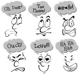 Different facial expressions with words