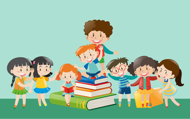 Happy children with books
