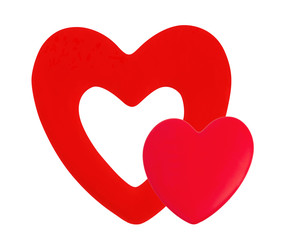 Red hearts on light background
