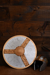 warrior silver and gold shield and helmet