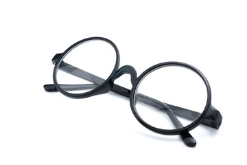 Round eye glasses isolated on white background