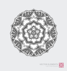Floral abstract ornament of round shape. Mandala, graphic elements are drawn by hand. Modernistic Minimalist Art.