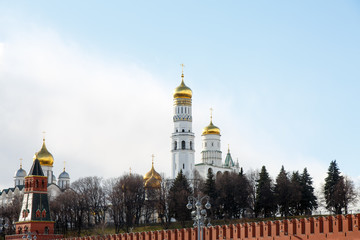 Fototapeta na wymiar Archangelsky cathedral and the bell tower of Ivan the Great, the Moscow Kremlin. Russia