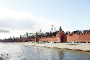 Obraz premium Moscow Kremlin, tower, wall, bell tower of Ivan the Great, river-Moscow
