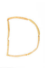 Alphabet letter D laid with french fries. Alphabet letter food.