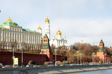 Obraz premium Archangelsky cathedral and the bell tower of Ivan the Great, the Moscow Kremlin. Russia