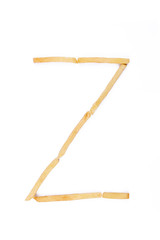 Alphabet letter Z laid with french fries. Alphabet letter food.