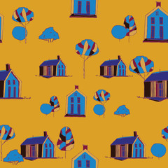 Seamless vector pattern. Village illustration.