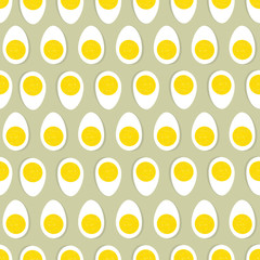 Half egg with yolk seamless ornament. Easter food tile pattern.