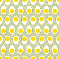 Eggs seamless ornament. Easter food tile floral pattern.