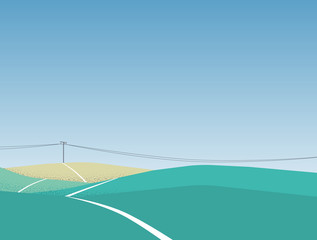 Electric pole on hill landscape