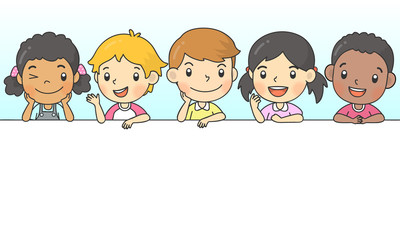 children on banner cartoon