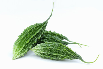 Close up three bitter gourd on white background isolated.