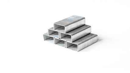 Pile of Metal Staples on white background